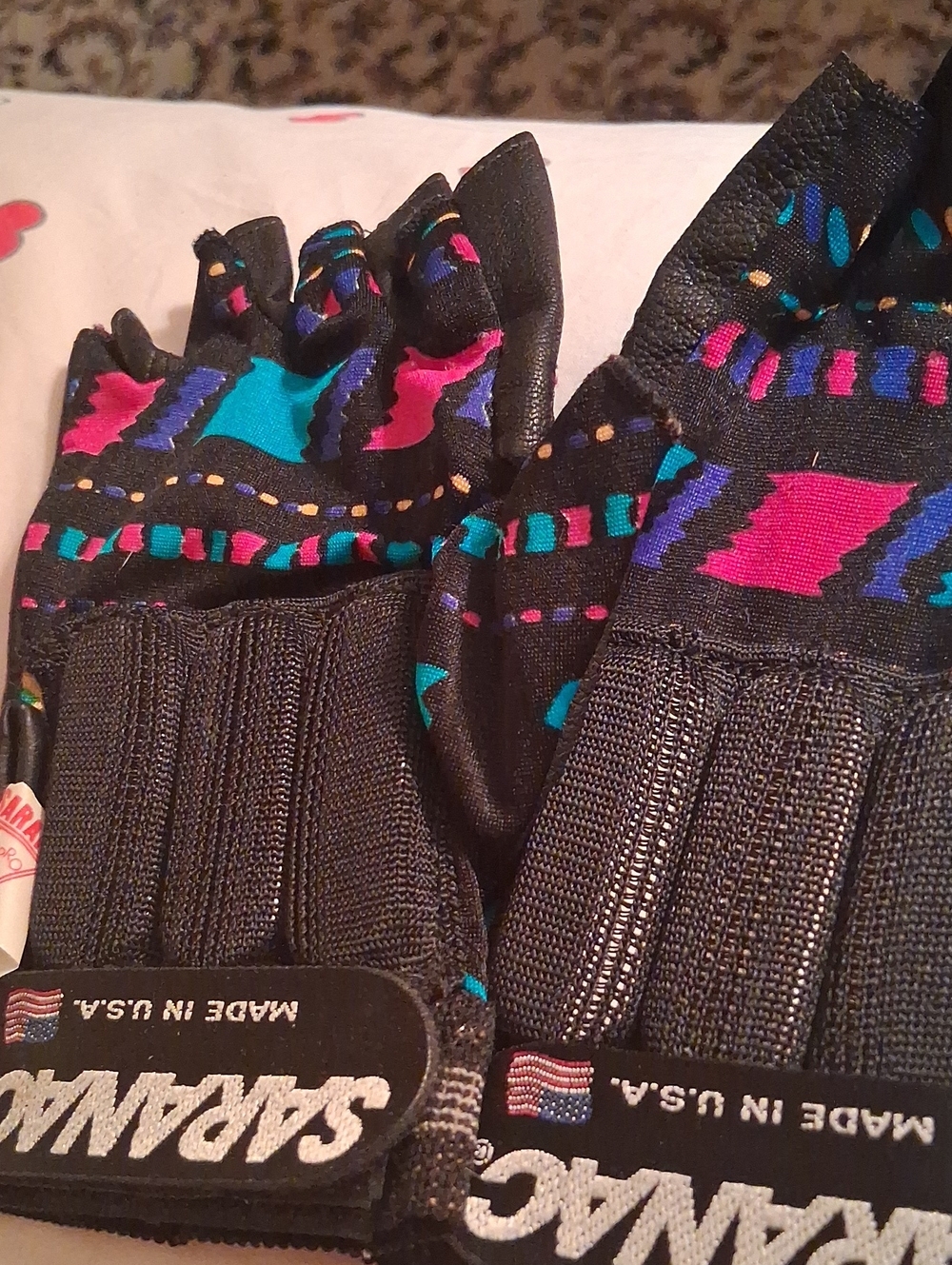 Anac Black Knit Gloves with Pink Teal and Purple Aztec Accents